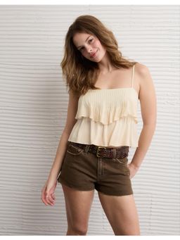 American Eagle - Ae Tiered Dip-Dye Cami Crop Top Cream
