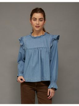 American Eagle - Ae Long-Sleeve Denim Blouse Top Blue