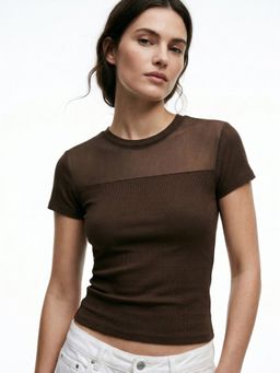Outzidr - Brown Short Sleeve Mesh Top