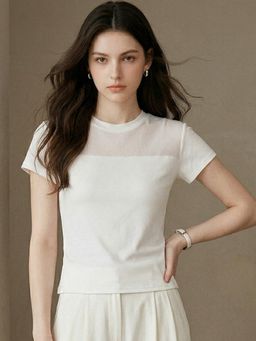 Outzidr - Off White Short Sleeve Mesh Top