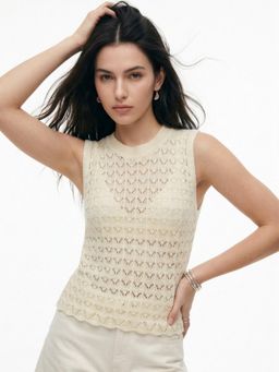 Outzidr - Yellow Textured Crochet Styled Tank Top