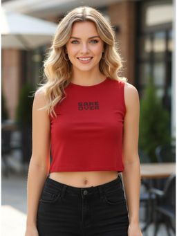RIGO - Women Typography Print Sleeveless Crop Top Maroon