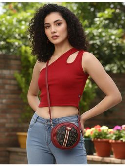 RIGO - Women Red Solid Cut Out Crop Top