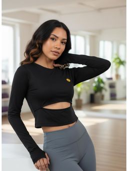 RIGO - Women Black Solid Cut Out Full Sleeves Crop Top