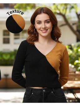 RIGO - Women Colorblock Full Sleeves Crop Top Mustard