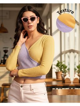 RIGO - Women Colorblock Full Sleeves Crop Top Yellow