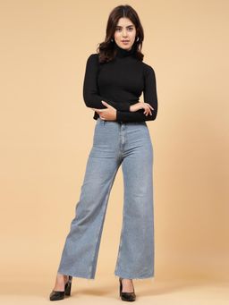RIGO - Women Solid Black Full Sleeves Crop Top