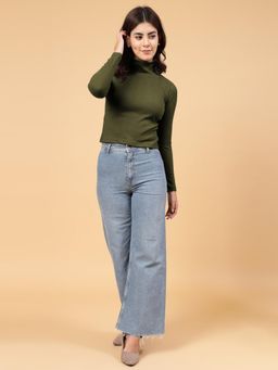 RIGO - Women Olive Green Full Sleeves Cotton Top
