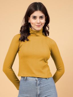 RIGO - Women Mustard Full Sleeves Cotton Top