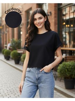 RIGO - Women Polyester Black Round Neck Crop Top