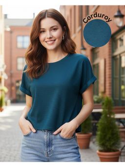 RIGO - Women Polyester Teal Green Round Neck Crop Top