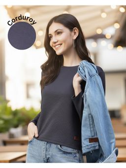 RIGO - Women Polyester Grey Round Neck Crop Top