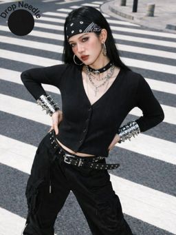 RIGO - Women Black Full Sleeves Crop Top