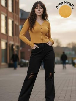 RIGO - Women Mustard Full Sleeves Crop Top