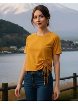 RIGO - Women Mustard Solid Short Sleeves Crop Top