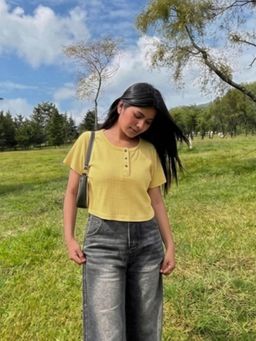 RIGO - Women Yellow Short Sleeves Crop Top