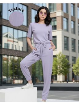 RIGO - Women Purple Textured Waffle Regular Fit Round Neck Co-Ord