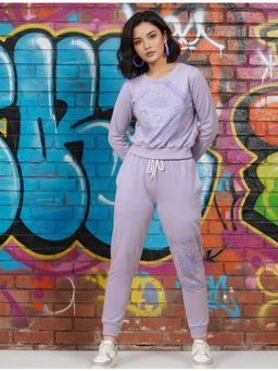 RIGO - Women Purple Cotton Terry Regular Fit Co-Ord