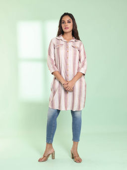 CHARUKRITI - Multicolor Stripe Cotton Stitched Shirt Kurta