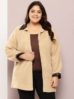 Qurvii - Beige Teddy Jacket with Leather Collar