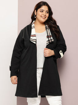 Qurvii - Black Long Coat with Printed Fur Collar