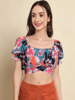 Trend Arrest - Multi Printed Back Tie-up Crop Top