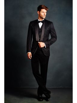 Gatsby Collection - Black French Knot Tux Blazer with Waistcoat and Trouser