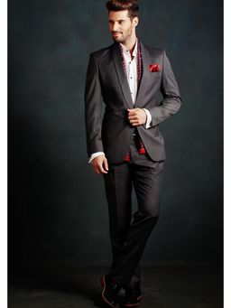 Gatsby Collection - Grey Slim Shawl Herringbone Blazer with Trouser and Shirt