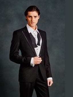 Gatsby Collection - Black Aari Peak Lapel Blazer with Trouser and Shirt