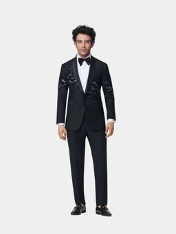 Gatsby Collection - Black Le Jardin Gc Embroidered Blazer with Trouser and Shirt