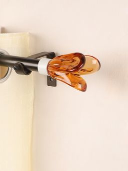 The Decor Mart - 48"-88" Brown Tulip Finial Extendable Curtain Rod Black 19Mm (Hardware Included)