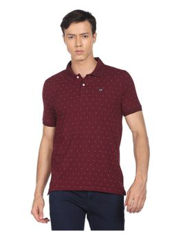 Arrow Sports - Men Maroon Geometric Print Cotton Polo T-Shirt