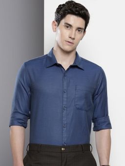 The Indian Garage Co - Men Slim Fit Solid Full Sleeves Cutaway Blue Formal Shirt
