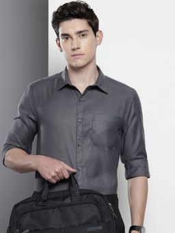 The Indian Garage Co - Men Slim Fit Solid Full Sleeves Cutaway Grey Formal Shirt