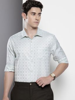 The Indian Garage Co - Men Slim Fit Checked Full Sleeves Cutaway Green Formal Shirt