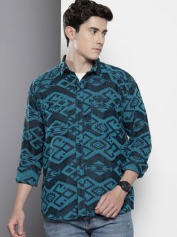 The Indian Garage Co - Men Relaxed Fit Printed Full Sleeves Cutaway Blue Casual Shirt