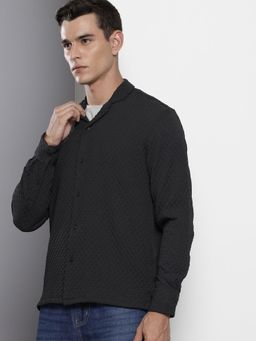 The Indian Garage Co - Men Relaxed Fit Textured Full Sleeves Black Collar Casual Shirt