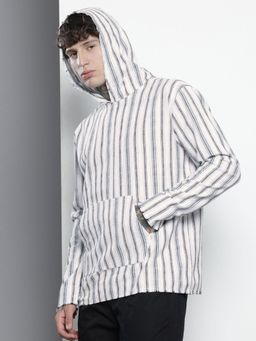 The Indian Garage Co - Men Relaxed Fit Vertical Striped Full Sleeves Grey Hoodie
