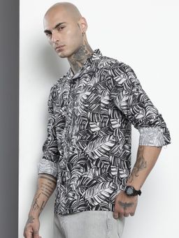 The Indian Garage Co - Men Regular Fit Printed Full Sleeves Cutaway Black Casual Shirt