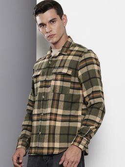 The Indian Garage Co - Men Regular Fit Checked Full Sleeves Cutaway Green Casual Shirt