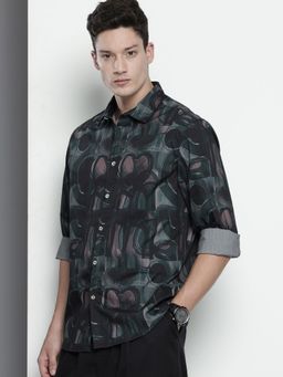 The Indian Garage Co - Men Slim Fit Printed Full Sleeves Cutaway Black Party Shirt