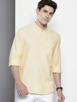 The Indian Garage Co - Men Slim Fit Solid Full Sleeves Cutaway Yellow Casual Shirt