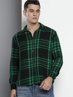 The Indian Garage Co - Men Relaxed Fit Textured Full Sleeves Cutaway Black Casual Shirt