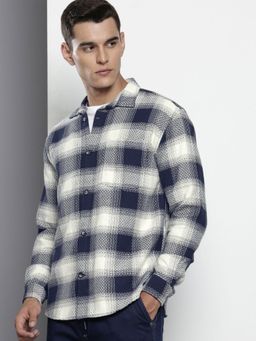 The Indian Garage Co - Men Relaxed Fit Textured Full Sleeves Cutaway Blue Casual Shirt