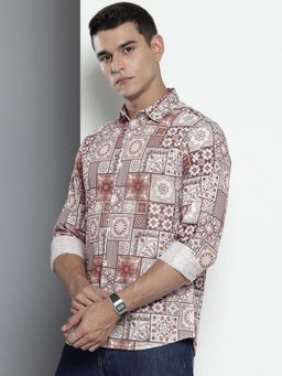 The Indian Garage Co - Men Regular Fit Indie Printed Full Sleeves Cutaway Brown Casual Shirt