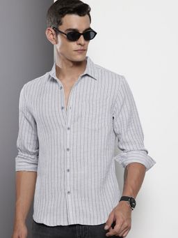 The Indian Garage Co - Men Slim Fit Striped Full Sleeves Cutaway Grey Casual Shirt
