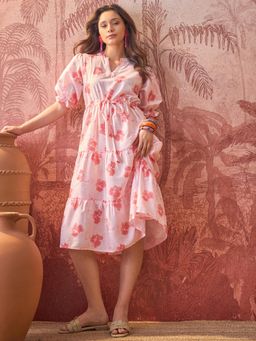 Four Steps - Pink Printed Layered Dress