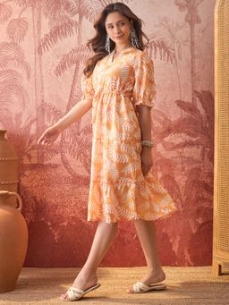 Four Steps - Orange Printed Layered Dress