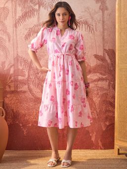 Four Steps - Pink Printed Layered Dress
