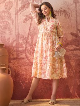 Four Steps - Peach Printed Layered Dress